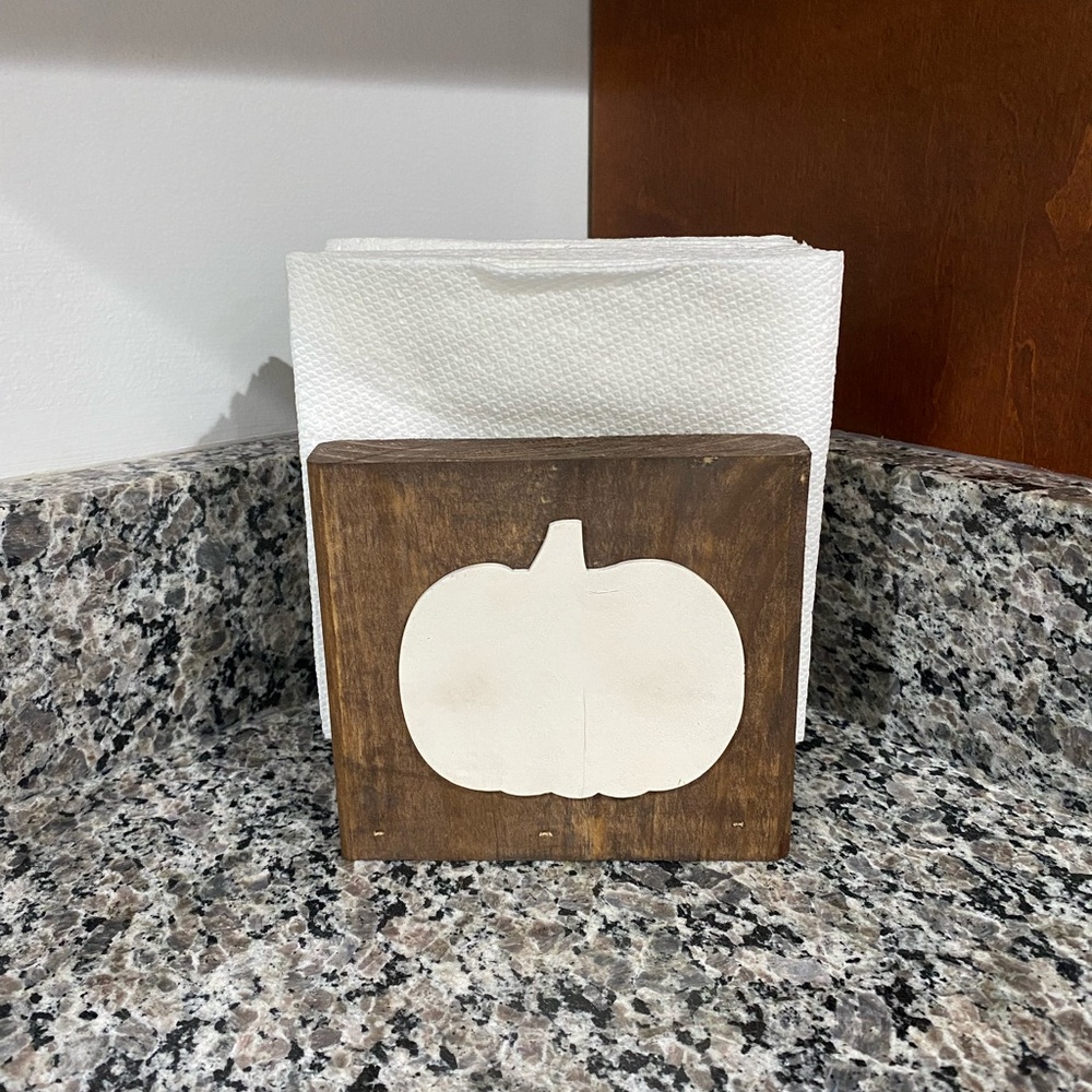 Wooden Napkin Holder with ivory cream Pumpkin